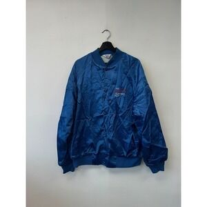 Vintage Chevrolet Jacket Mens 2XL Blue Satin Bomber Heartbeat Of America 80s